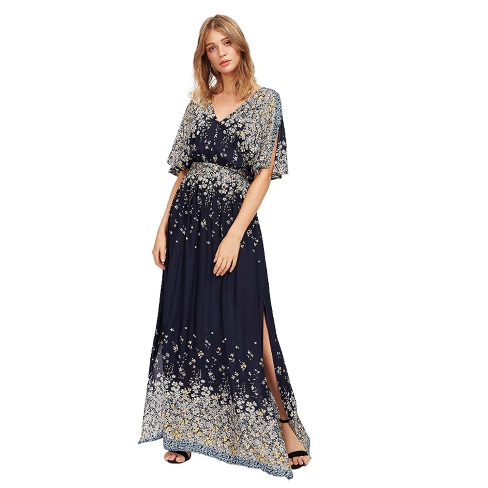 Milumia Boho Tie Waist Split Vintage Maxi Dress